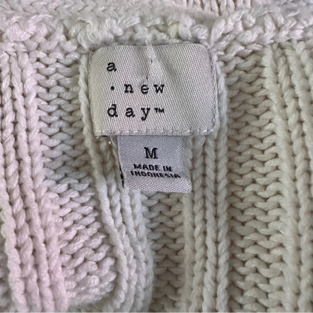 a new day Cream Knit Ribbed Cardigan Sweater Button Front Medium - Picture 4 of 5